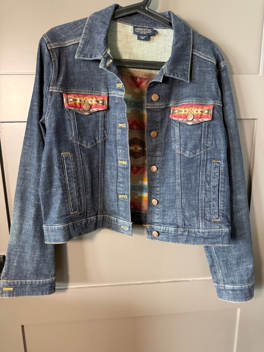 Pendleton Indigo Denim Jacket with Southwestern Red Accents